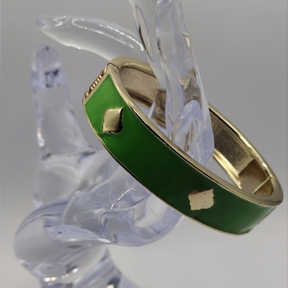 Fornash Gold Tone Green Enamel Hinged Bracelet 6.5 inch